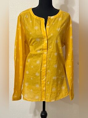NEW LOFT Yellow Floral Cotton Button-Down Shirt Casual Summer Boho Prairie XL